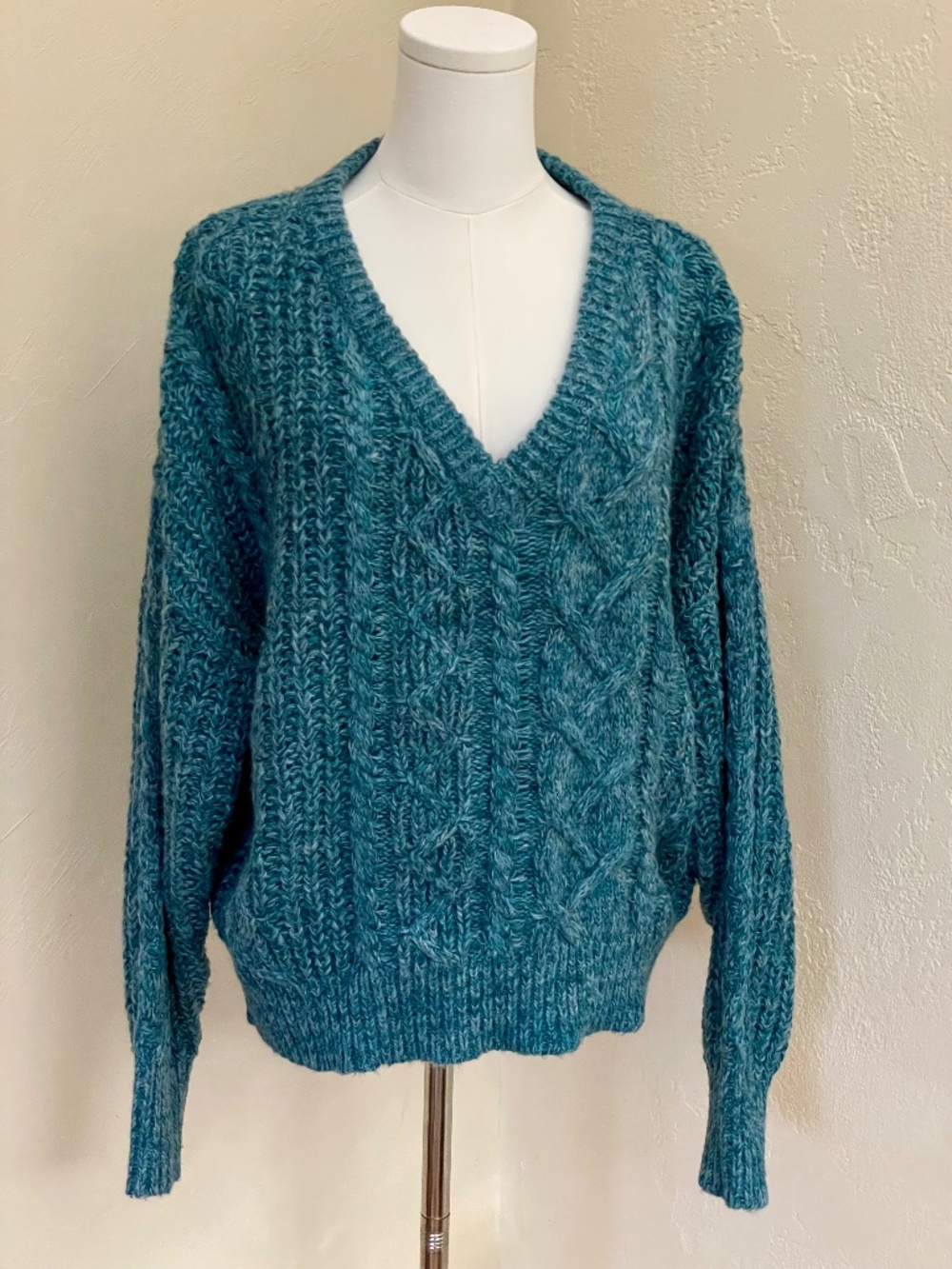 Sundance Marlyse Cable V-Neck Sweater – Marled Teal